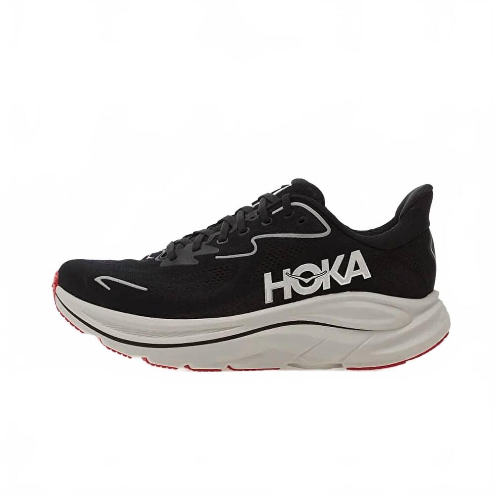 NEW HOKA men's clifton 10 running shoes in black/silver
